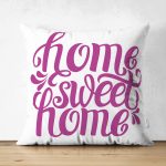 - Suet-K-2562 - Realhomes Eflatun Home Sweet Home Dijital Baskılı Çift Taraflı Süet Yastık Kırlent Kılıfı Realhomes
