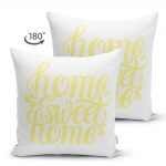 - Suet-K-2563-1 - Realhomes  Sarı Home Sweet Home Dekoratif Çift Taraflı Süet Yastık Kırlent Kılıfı Realhomes
