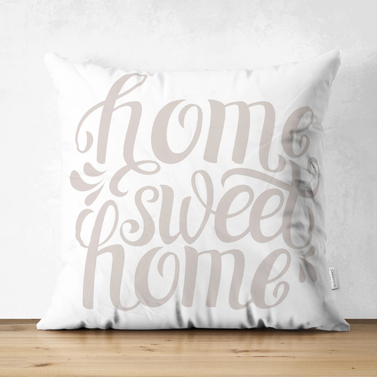 Açık Gri Home Sweet Home Dekoratif Çift Taraflı Süet Yastık Kırlent Kılıfı Realhomes