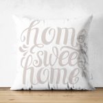 - Suet-K-2565 - Realhomes  Açık Gri Home Sweet Home Dekoratif Çift Taraflı Süet Yastık Kırlent Kılıfı Realhomes