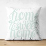 - Suet-K-2566 - Realhomes  Bulut Mavi Home Sweet Home Dekoratif Çift Taraflı Süet Yastık Kırlent Kılıfı Realhomes