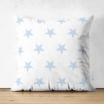 - Suet-K-2567 - Realhomes  Mavi Yıldız Desenli Modern Dijital Baskılı Çift Taraflı Süet Yastık Kılıfı Realhomes
