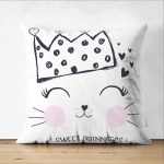 - Suet-K-2569 - Realhomes  Taç Motifli Kalp Desenli Modern Çift Taraflı Süet Yastık Kılıfı Realhomes