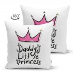- Suet-K-2571-1 - Realhomes  Pembe Taç Desenli Dijital Baskılı Çift Taraflı Süet Yastık Kırlent Kılıfı Realhomes