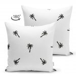 Palmiye Dijital Baskılı Siyah Beyaz Dekoratif Çift Taraflı Süet Yastık Kırlent Kılıfı Realhomes