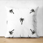 Palmiye Dijital Baskılı Siyah Beyaz Dekoratif Çift Taraflı Süet Yastık Kırlent Kılıfı Realhomes