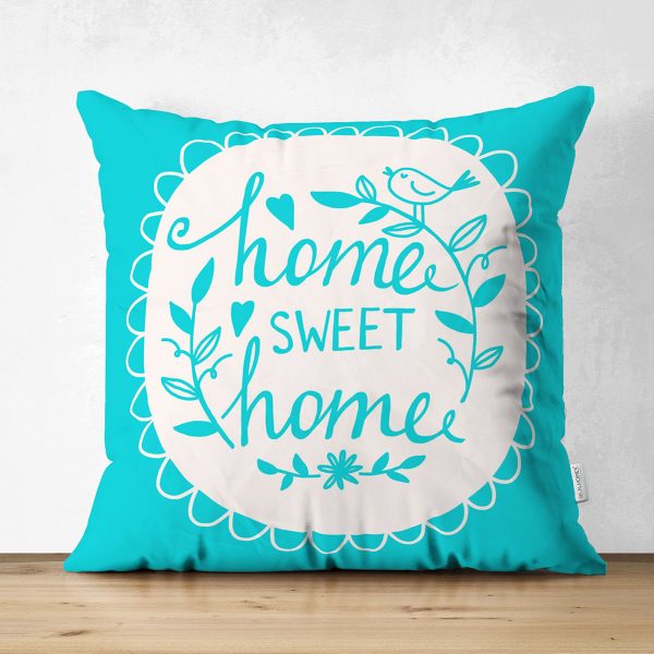 - Suet-K-258 - Realhomes  Açık Gri Home Sweet Home Dekoratif Çift Taraflı Süet Yastık Kırlent Kılıfı Realhomes