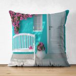 Mavi Bahçe Dijital Baskılı Dekoratif Çift Taraflı Süet Yastık Kırlent Kılıfı Realhomes