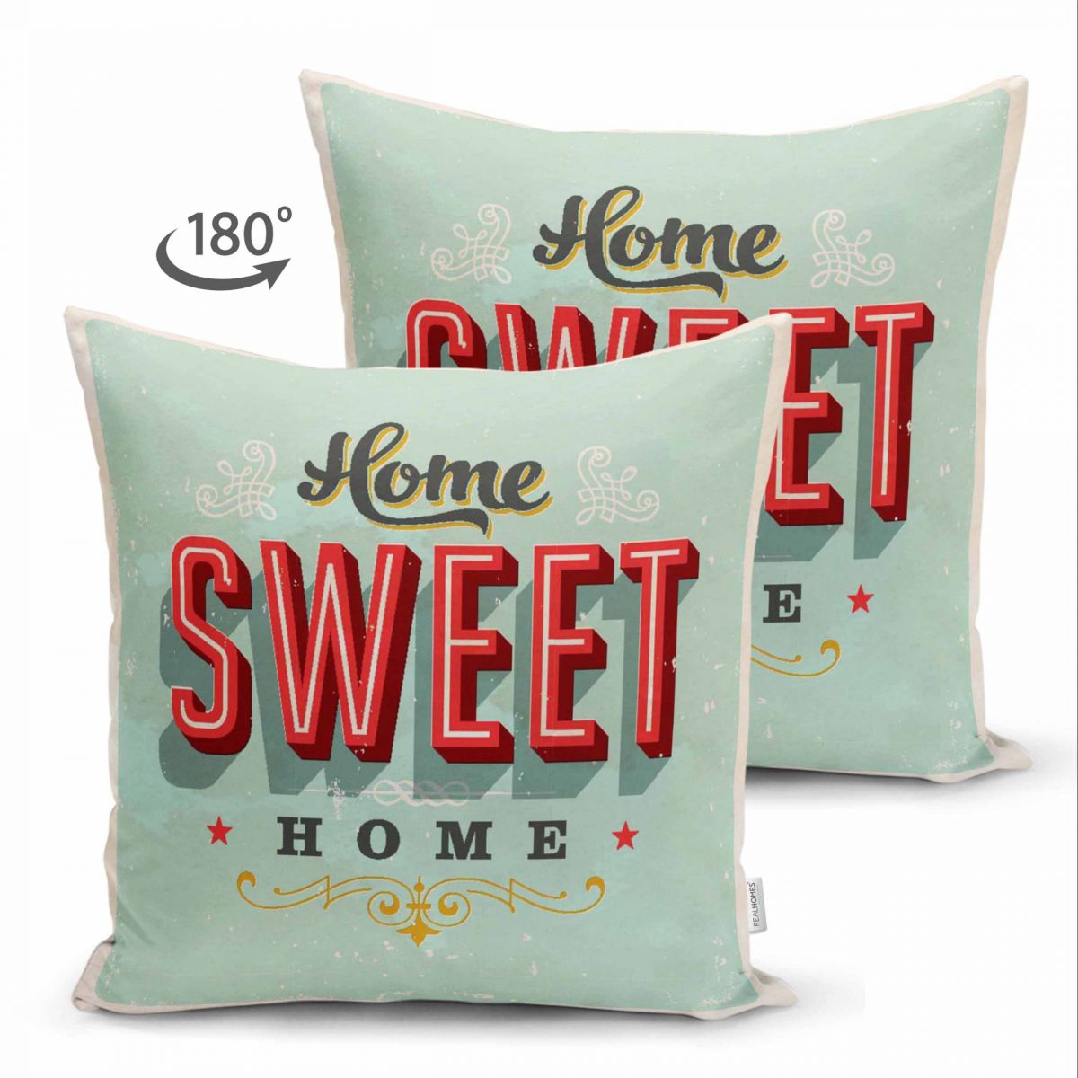 Home Sweet Home Dijital Baskılı Dekoratif Çift Taraflı Süet Yastık Kırlent Kılıfı Realhomes