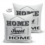 - Suet-K-262-1 - Realhomes Home Sweet Home Dijital Baskılı Dekoratif Çift Taraflı Süet Yastık Kırlent Kılıfı Realhomes