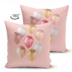- Suet-K-3003-1 - Realhomes Pembe Zeminli Balonlar Desenli Çift Taraflı Süet Yastık Kırlent Kılıfı Realhomes