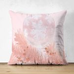 - Suet-K-3005 - Realhomes  Çift Taraflı Pembe Zeminli Yılbaşı Konseptli Desenli Süet Yastık Kırlent Kılıfı Realhomes