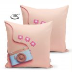 Çift Taraflı 3D Instagram Fotoğraf Makinası Desenli Dijital Baskılı Süet Yastık Kırlent Kılıfı Realhomes