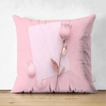 - Suet-K-3017 - Realhomes  Çift Taraflı 3D Gül ve Mektup Temalı Dijital Baskılı Süet Yastık Kırlent Kılıfı Realhomes