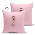 - Suet-K-3019-1 - Realhomes  Çift Taraflı Pembe Zeminli Altın Gül 3D Dijital Baskılı Süet Yastık Kırlent Kılıfı Realhomes