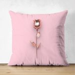 - Suet-K-3019 - Realhomes  Çift Taraflı Pembe Zeminli Altın Gül 3D Dijital Baskılı Süet Yastık Kırlent Kılıfı Realhomes