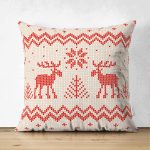 - Suet-K-3020 - Realhomes  Çift Taraflı Kanaviçe Motifli Yılbaşı Temalı Dijital Baskılı Süet Kırlent Kılıfı Realhomes