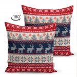 - Suet-K-3022-1 - Realhomes  Çift Taraflı Yılbaşı Geyikleri Motifli Dijital Baskılı Süet Yastık Kırlent Kılıfı Realhomes