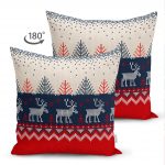 - Suet-K-3023-1 - Realhomes Çift Taraflı Kanaviçe Desende Christmas Teması Dijital Baskılı Süet Yastık Kırlent Kılıfı Realhomes