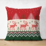 Çift Taraflı Yılbaşı Geyikleri ve Ağaçlar Dijital Baskılı Dekoratif Süet Yastık Kırlent Kılıfı Realhomes