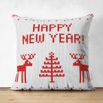 Çift Taraflı Happy New Year Temalı Dijital Baskılı Dekoratif Süet Yastık Kırlent Kılıfı Realhomes