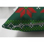 - Suet-K-3033-2 - Realhomes  Çift Taraflı Yeşil Zeminde Yılbaşı Geyikleri Desenli Dekoratif Süet Yastık Kırlent Kılıfı Realhomes