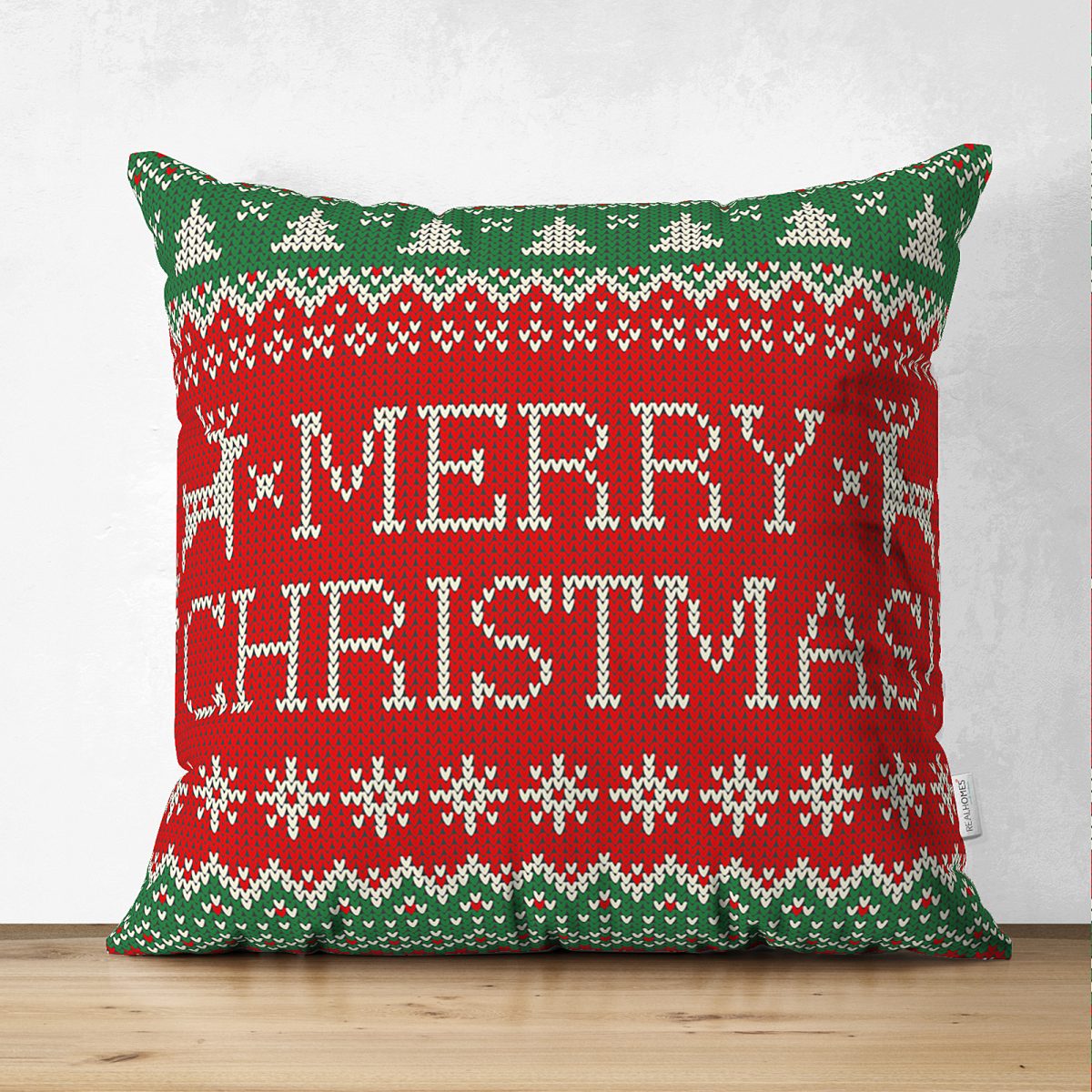 Çift Taraflı Merry Christmas Motifli Dijital Baskılı Süet Yastık Kırlent Kılıfı Realhomes