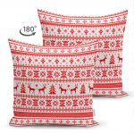 - Suet-K-3044-1 - Realhomes  Çift Taraflı Ekose Dokuma Desenli Yılbaşı Temalı Süet Yastık Kırlent Kılıfı Realhomes