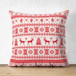 - Suet-K-3044 - Realhomes  Çift Taraflı Ekose Dokuma Desenli Yılbaşı Temalı Süet Yastık Kırlent Kılıfı Realhomes