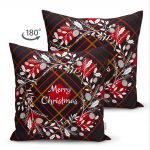 - Suet-K-3045-1 - Realhomes  Çift Taraflı Ekose Merry Christmas Desenli Dijital Baskılı Süet Yastık Kırlent Kılıfı Realhomes