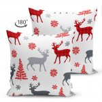 - Suet-K-3047-1 - Realhomes Çift Taraflı Beyaz Zeminde Yılbaşı Motifleri Dijital Baskılı Süet Yastık Kırlent Kılıfı Realhomes
