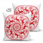 - Suet-K-3048-1 - Realhomes Çift Taraflı Geometrik Yılbaşı Geyikleri Dijital Baskılı Süet Yastık Kırlent Kılıfı Realhomes