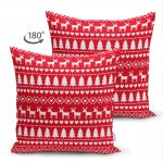 Çift Taraflı Kırmızı Zeminde Yılbaşı Motifleri Dijital Baskılı Süet Yastık Kırlent Kılıfı Realhomes