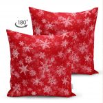 - Suet-K-3051-1 - Realhomes  Çift Taraflı Kırmızı Zeminde Kar Taneleri Dekoratif Süet Yastık Kırlent Kılıfı Realhomes
