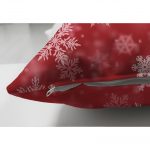 - Suet-K-3051-2 - Realhomes  Çift Taraflı Kırmızı Zeminde Kar Taneleri Dekoratif Süet Yastık Kırlent Kılıfı Realhomes