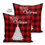 - Suet-K-3057-1 - Realhomes  Çift Taraflı Siyah Kırmızı Ekose Desenli Yılbaşı Temalı Dekoratif Süet Yastık Kırlent Kılıfı Realhomes