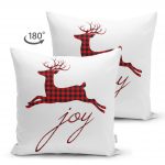 - Suet-K-3060-1 - Realhomes Çift Taraflı Joy Ekose Geyik Desenli Dekoratif Süet Yastık Kırlent Kılıfı Realhomes