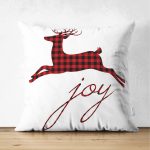 - Suet-K-3060 - Realhomes Çift Taraflı Joy Ekose Geyik Desenli Dekoratif Süet Yastık Kırlent Kılıfı Realhomes