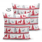 - Suet-K-3063-1 - Realhomes  Çift Taraflı Geyik ve Çam Ağaçları Dijital Baskılı Dekoratif Süet Yastık Kırlent Kılıfı Realhomes