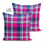 - Suet-K-3077-1 - Realhomes  Çift Taraflı Pembe Lacivert Ekose Desenli Dekoratif Süet Yastık Kırlent Kılıfı Realhomes