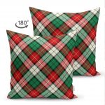 Çift Taraflı Yeşil Kırmızı Beyaz Ekose Desenli Dekoratif Süet Yastık Kırlent Kılıfı Realhomes