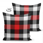 - Suet-K-3080-1 - Realhomes Çift Taraflı Siyah Kırmızı Beyaz Ekose Desenli Dekoratif Süet Yastık Kırlent Kılıfı Realhomes