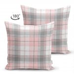 - Suet-K-3081-1 - Realhomes Çift Taraflı Pembe Gri Ekose Desenli Dekoratif Süet Yastık Kırlent Kılıfı Realhomes