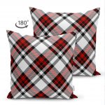 - Suet-K-3083-1 - Realhomes  Çift Taraflı Kırmızı Siyah Çapraz Ekose Desenli Dekoratif Süet Yastık Kırlent Kılıfı Realhomes