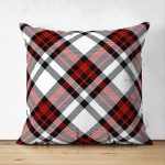 - Suet-K-3083 - Realhomes  Çift Taraflı Kırmızı Siyah Çapraz Ekose Desenli Dekoratif Süet Yastık Kırlent Kılıfı Realhomes
