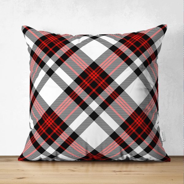 Çift Taraflı Bordo Lacivert Ekose Desenli Dekoratif Süet Yastık Kırlent Kılıfı Realhomes