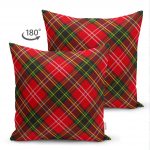 - Suet-K-3084-1 - Realhomes  Çift Taraflı Kırmızı Zeminde Siyah Edkose Desenli Dekoratif Süet Yastık Kırlent Kılıfı Realhomes