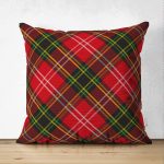 - Suet-K-3084 - Realhomes  Çift Taraflı Kırmızı Zeminde Siyah Edkose Desenli Dekoratif Süet Yastık Kırlent Kılıfı Realhomes