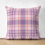 Çift Taraflı Lila Ekose Desenli Dekoratif Süet Yastık Kırlent Kılıfı Realhomes