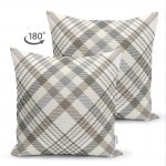 - Suet-K-3087-1 - Realhomes Çift Taraflı Gri Krem Ekose Desenli Dijital Baskılı Dekoratif Süet Yastık Kırlent Kılıfı Realhomes